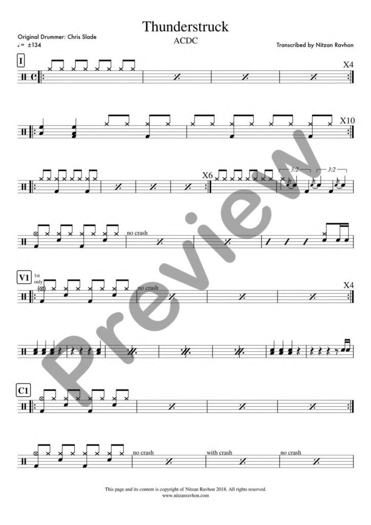 Drum Sheet Music ACDC Thunderstruck
