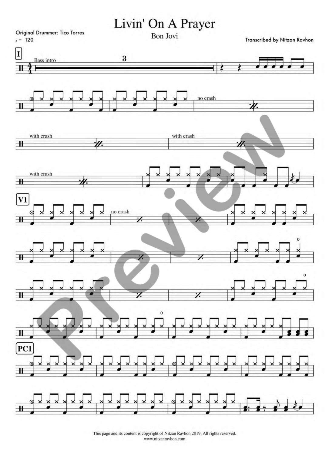 Drum Sheet Music - Bon Jovi - Living On A Prayer