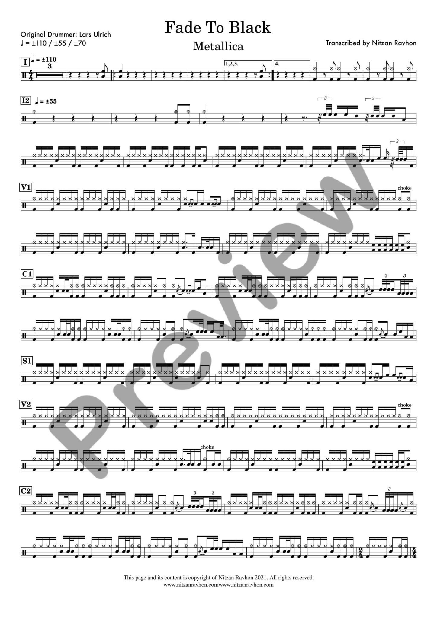 Drum Sheet Music Metallica Fade To Black