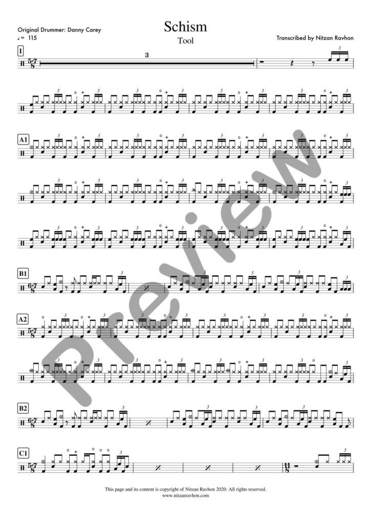 Drum Sheet Music - Tool - Schism