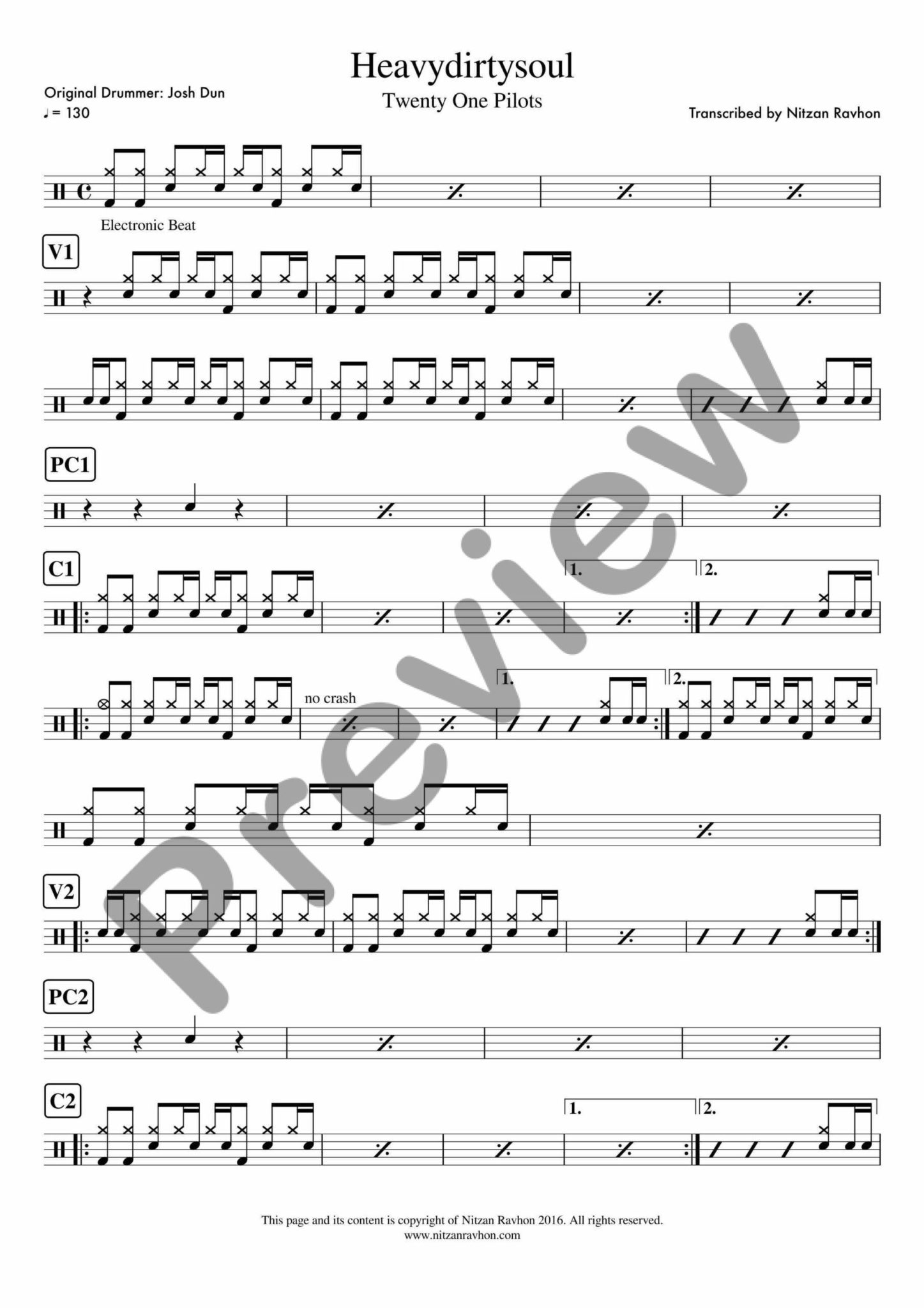 Drum Sheet Music - Twenty One Pilots - Heavydirtysoul