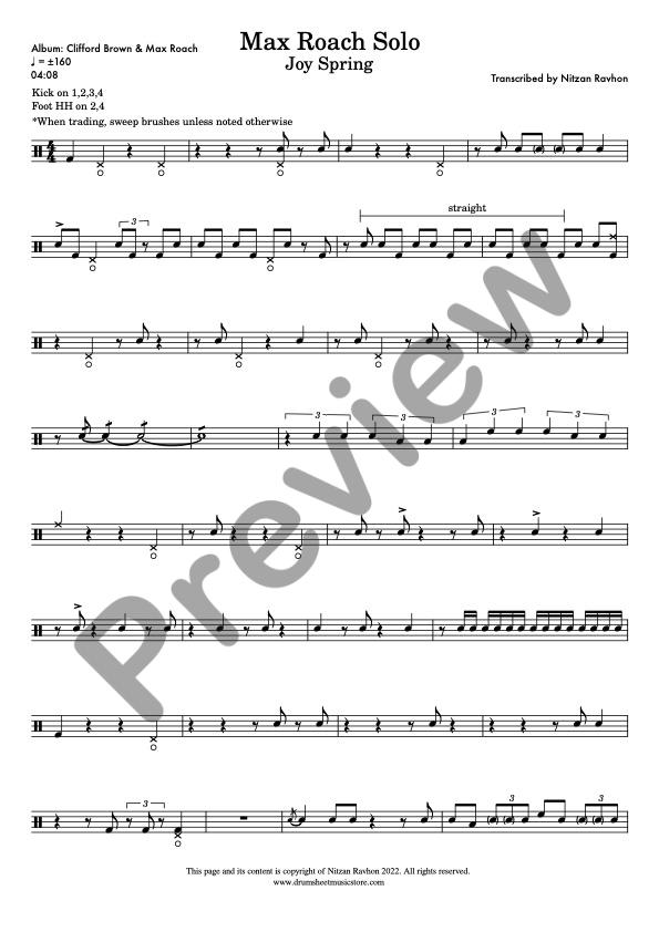 Drum Sheet Music - Max Roach Solo - Joy Spring