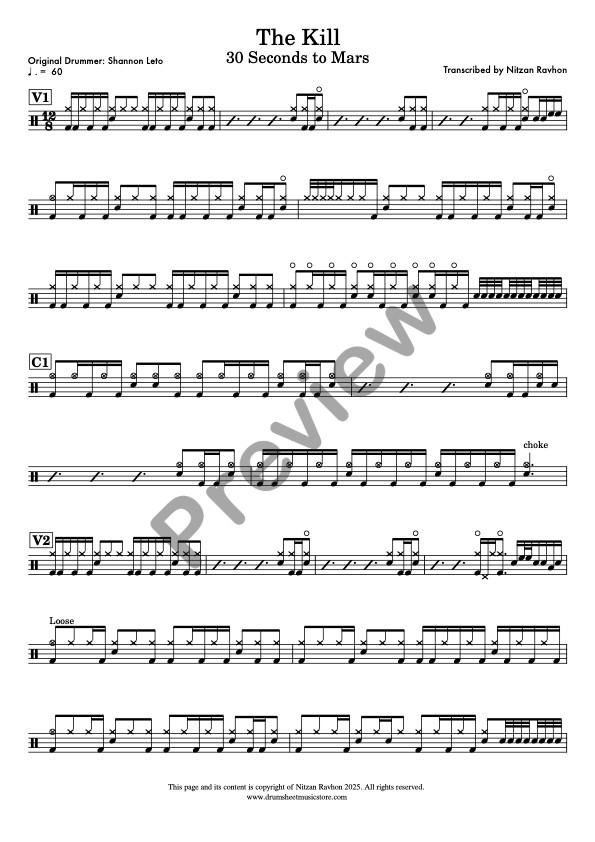 The Kill drum sheet music – 30 Seconds to Mars (preview)