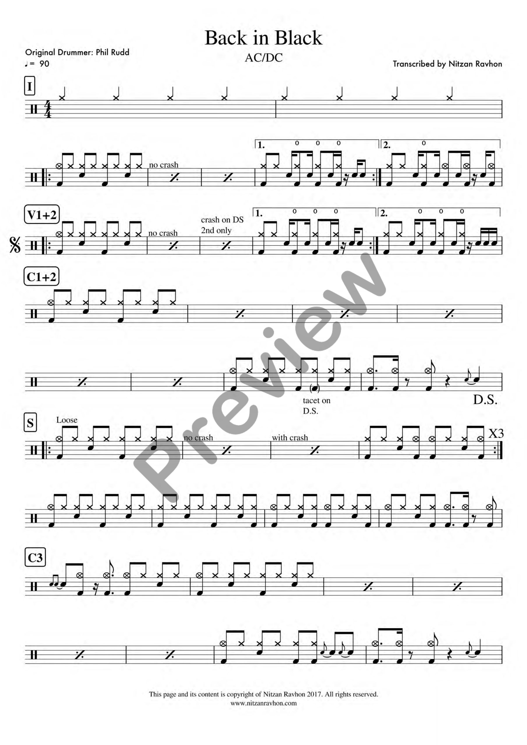 Back in Black drum sheet music – AC/DC (preview)