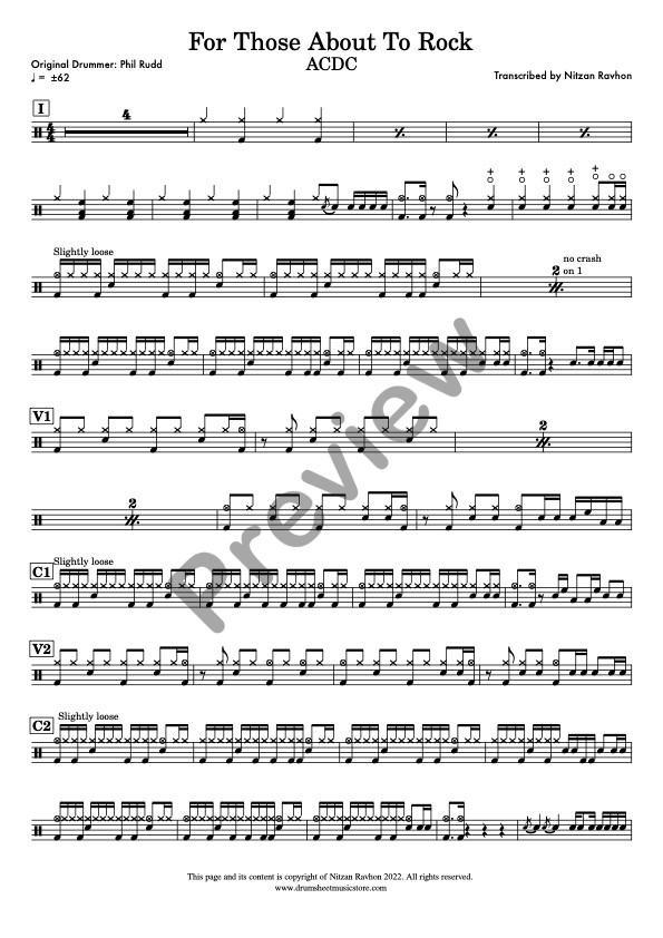 For Those About To Rock drum sheet music – AC/DC (preview)