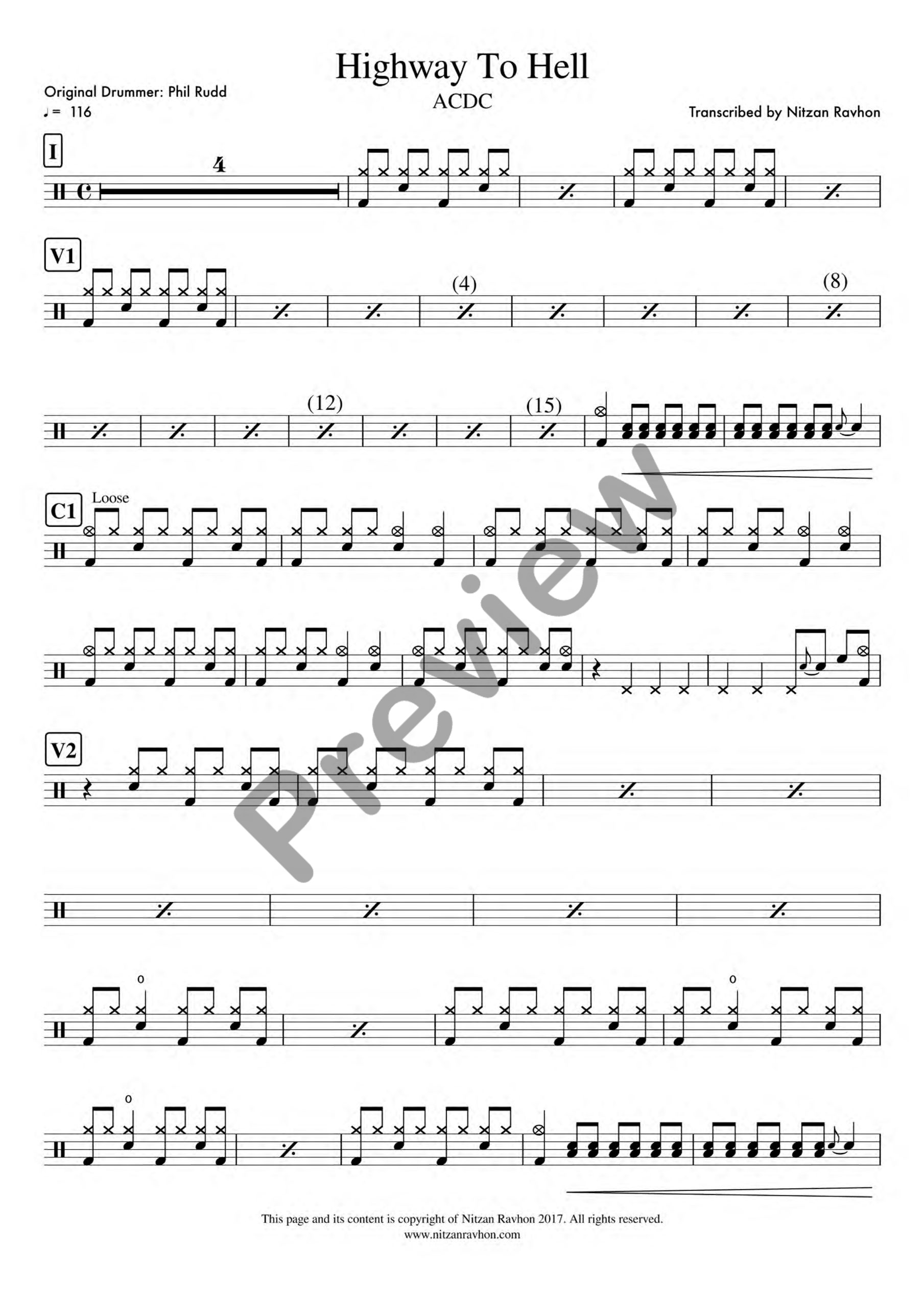 Highway To Hell drum sheet music – AC/DC (preview)