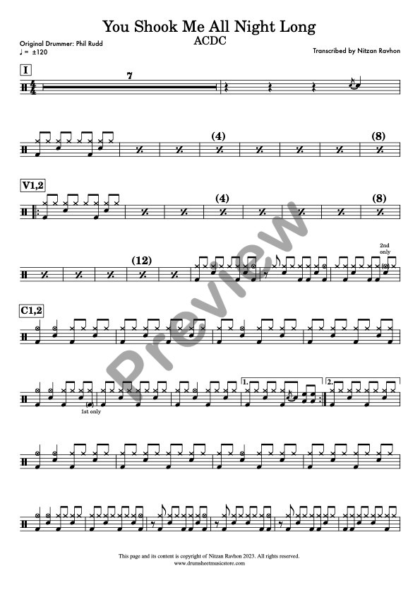 You Shook Me All Night Long drum sheet music – AC/DC (preview)