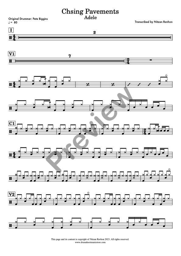 Chasing Pavements drum sheet music – Adele (preview)