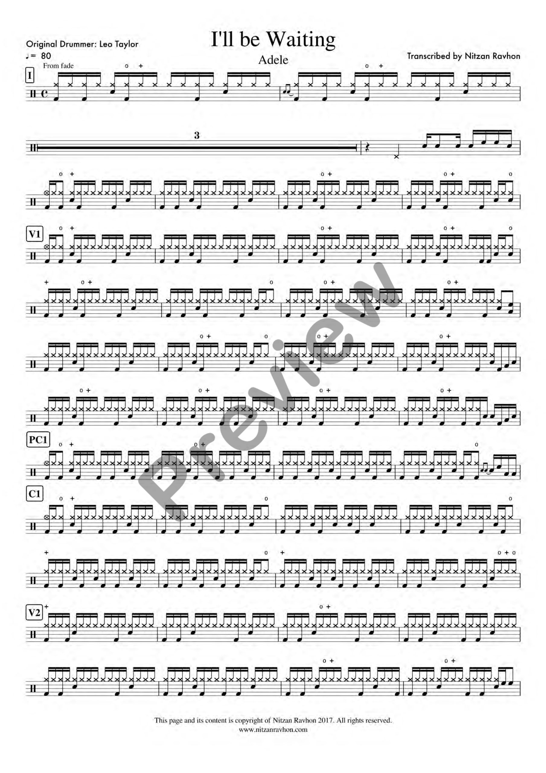 I'll Be Waiting drum sheet music – Adele (preview)