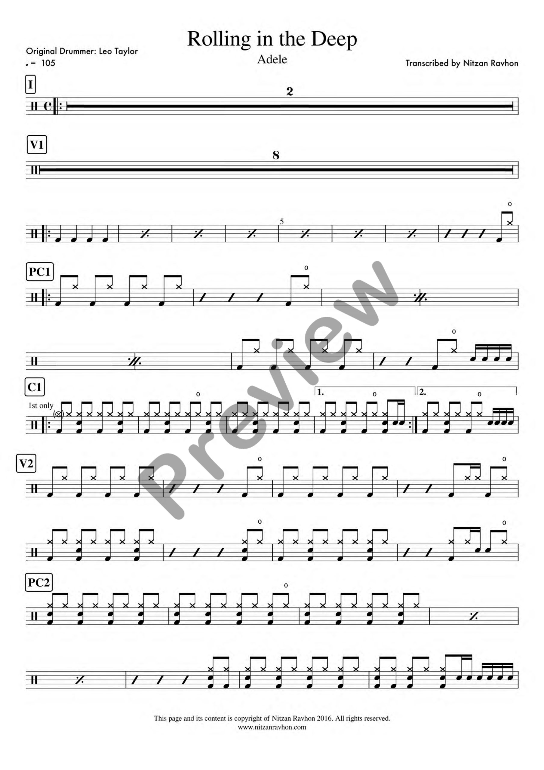 Rolling in the Deep drum sheet music – Adele (preview)