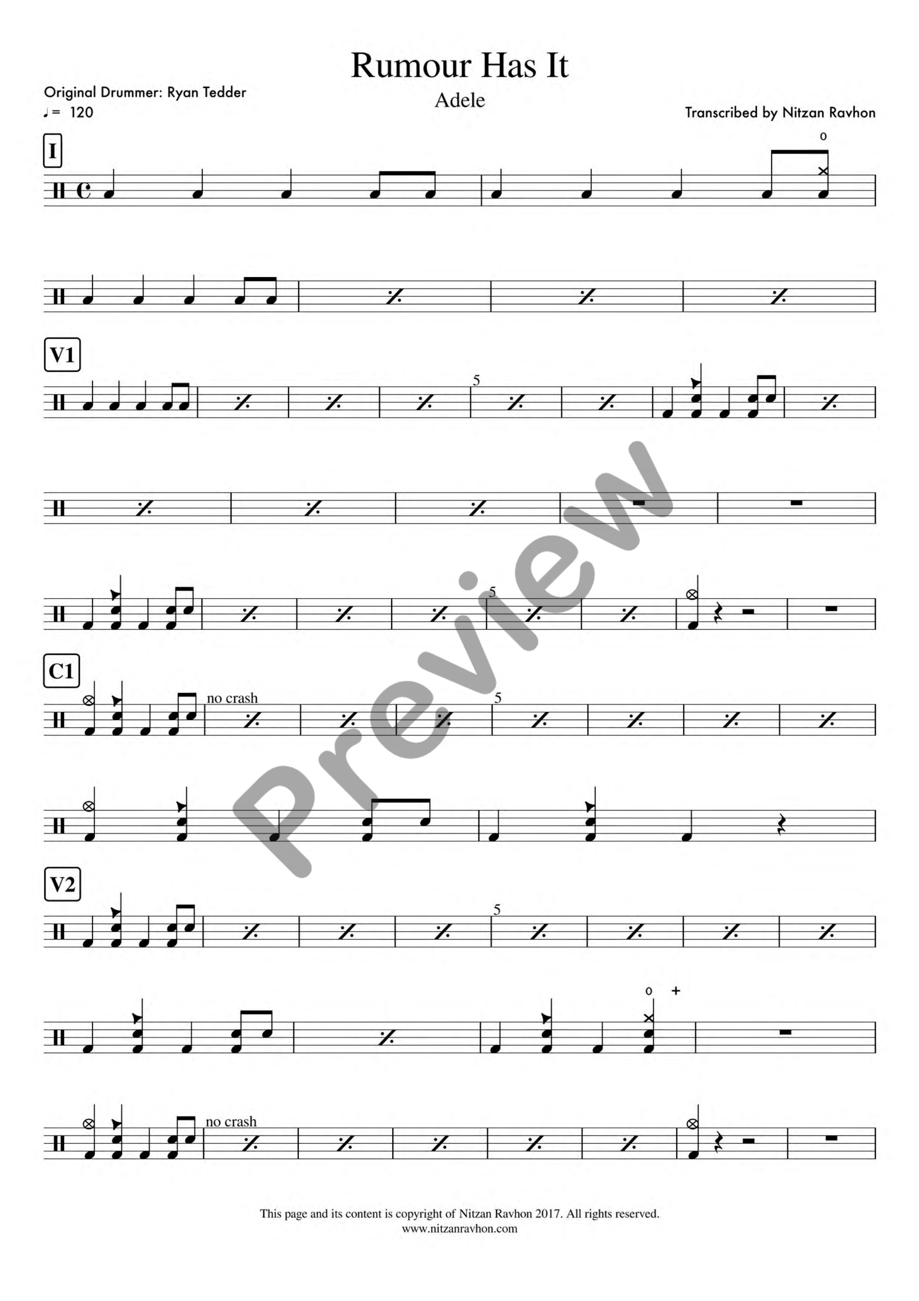 Rumour Has It drum sheet music – Adele (preview)