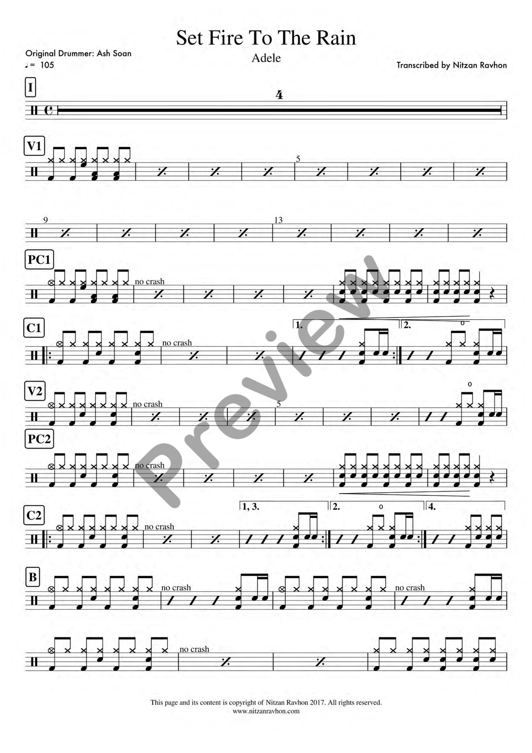 Set Fire To The Rain drum sheet music – Adele (preview)