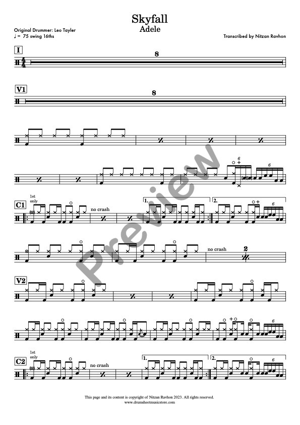 Skyfall drum sheet music – Adele (preview)