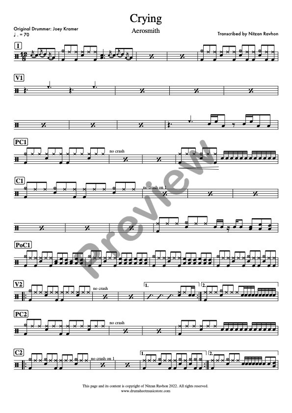 Crying drum sheet music – Aerosmith (preview)