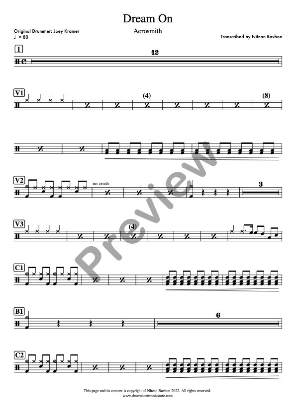 Dream On drum sheet music – Aerosmith (preview)