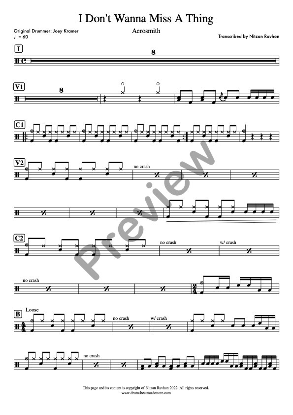 I Don't Want To Miss A Thing drum sheet music – Aerosmith (preview)