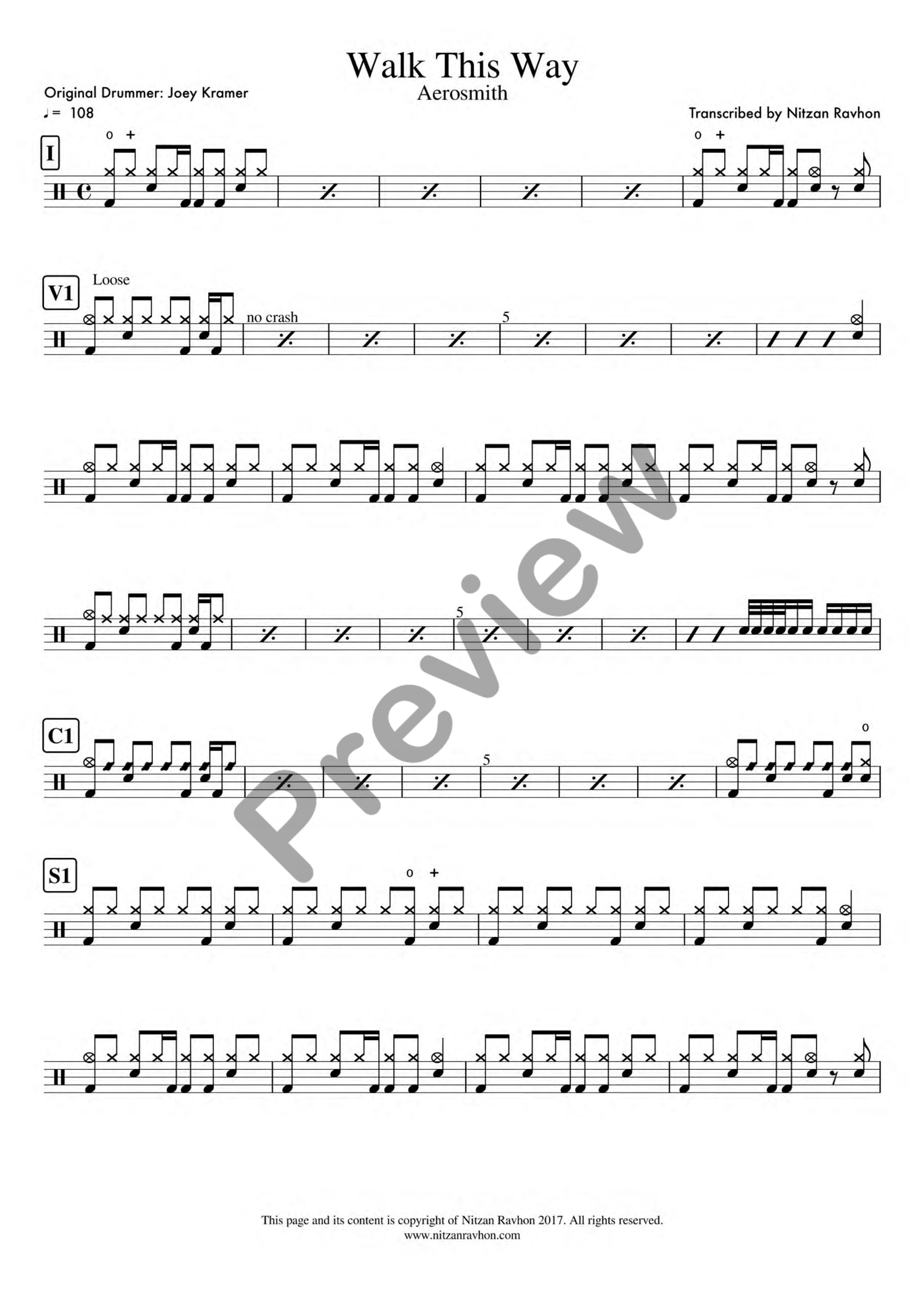 Walk This Way drum sheet music – Aerosmith (preview)