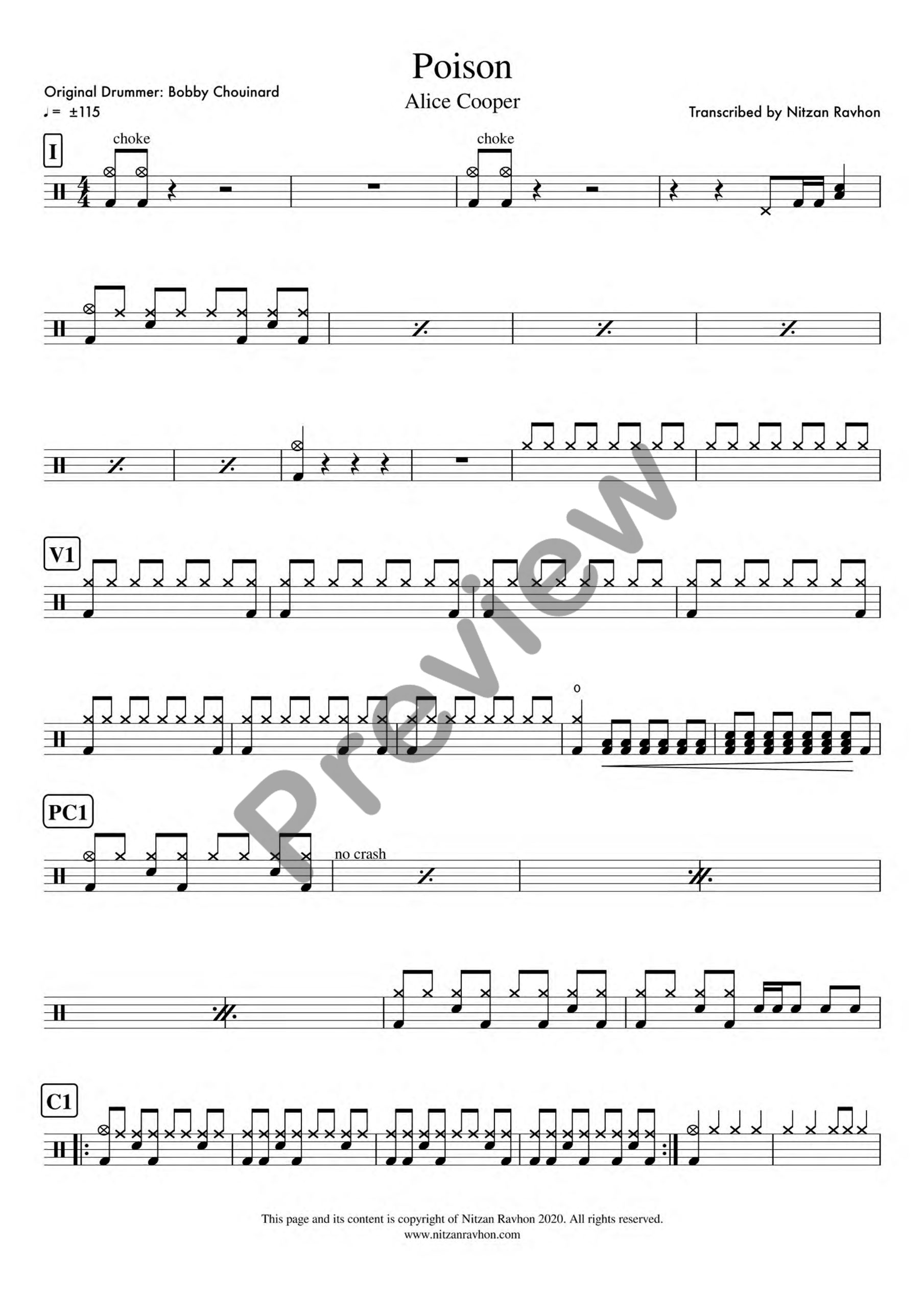 Poison drum sheet music – Alice Cooper (preview)