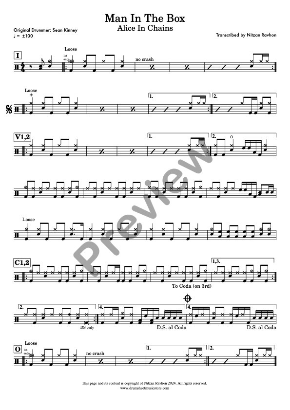Man In the Box drum sheet music – Alice in Chains (preview)