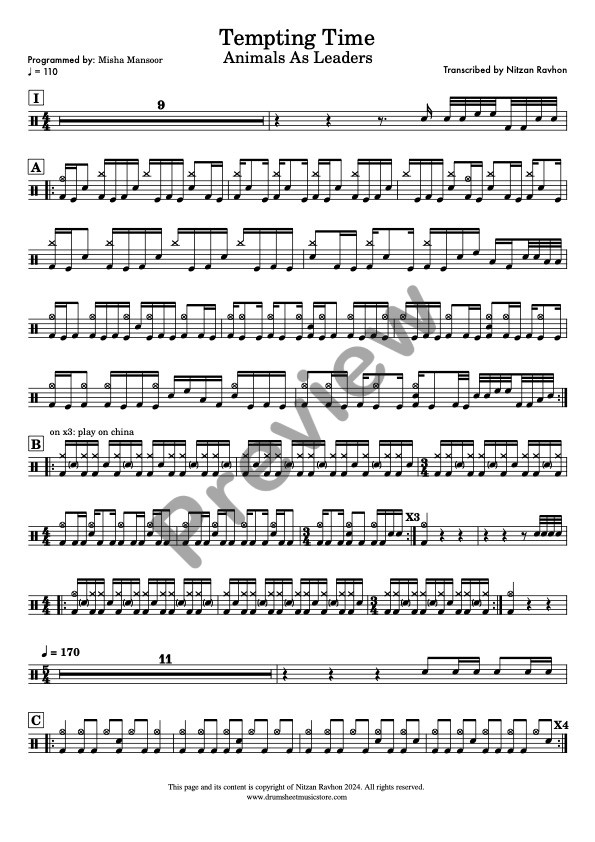 Tempting Time drum sheet music – Animals As Leaders (preview)