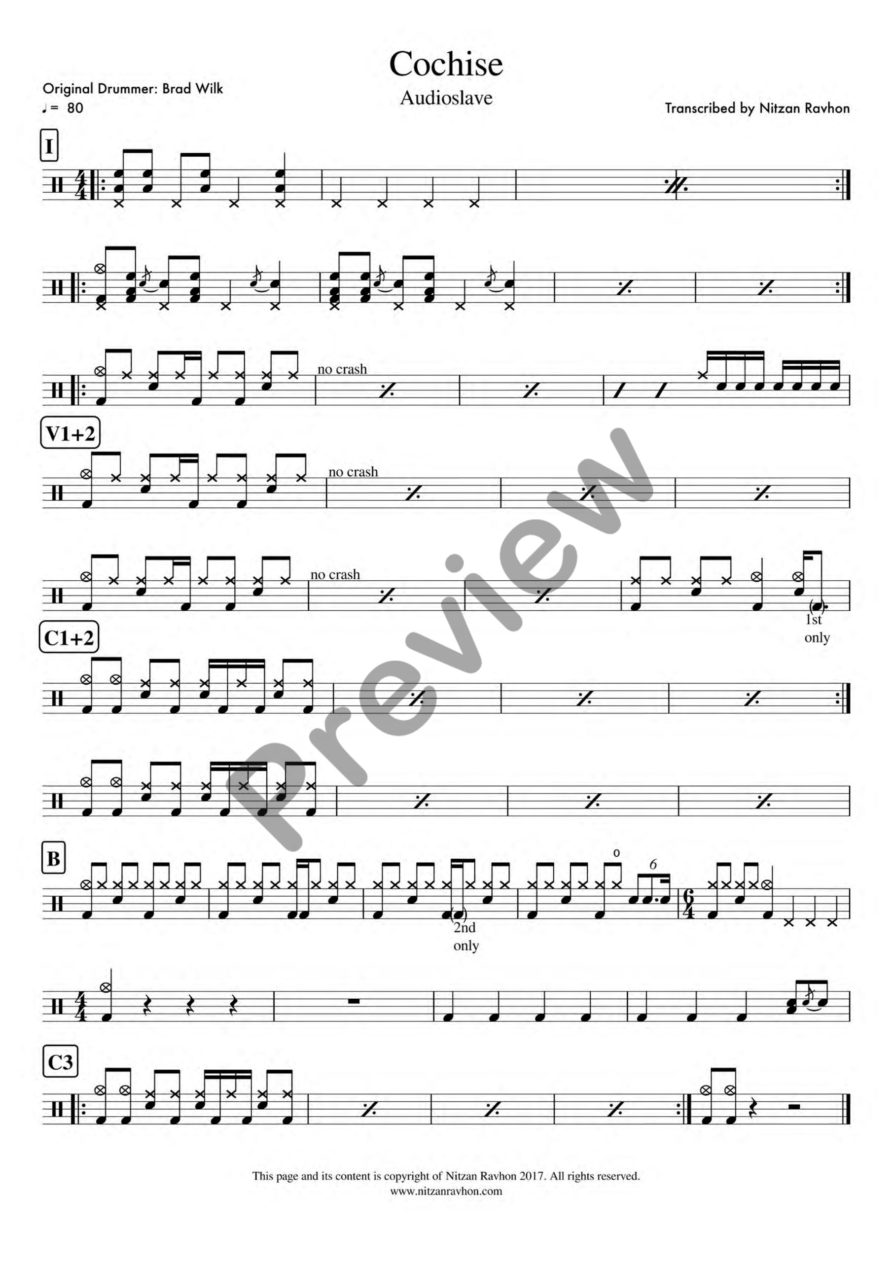 Cochise drum sheet music – Audioslave (preview)