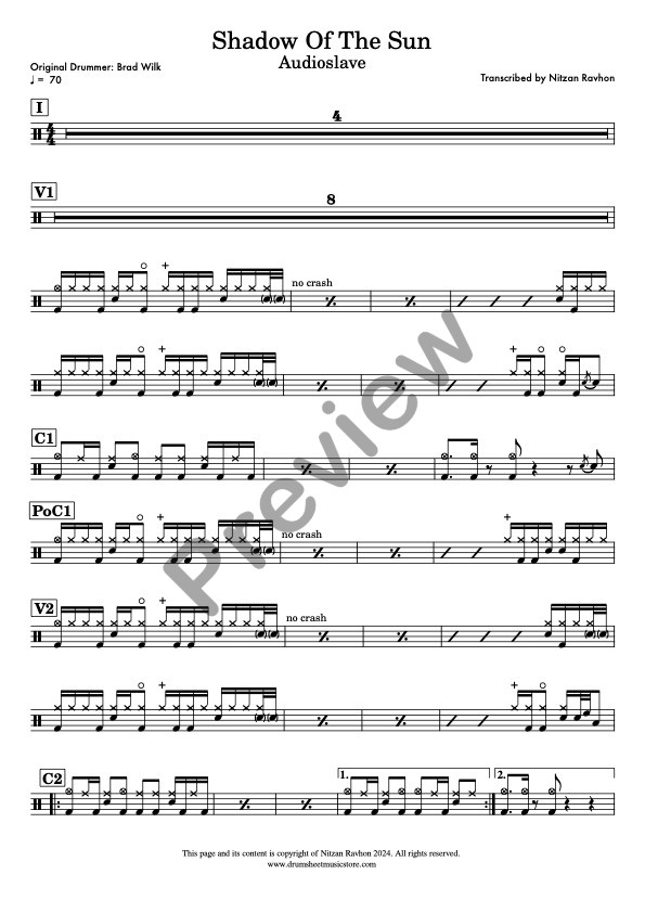 Shadow Of The Sun drum sheet music – Audioslave (preview)