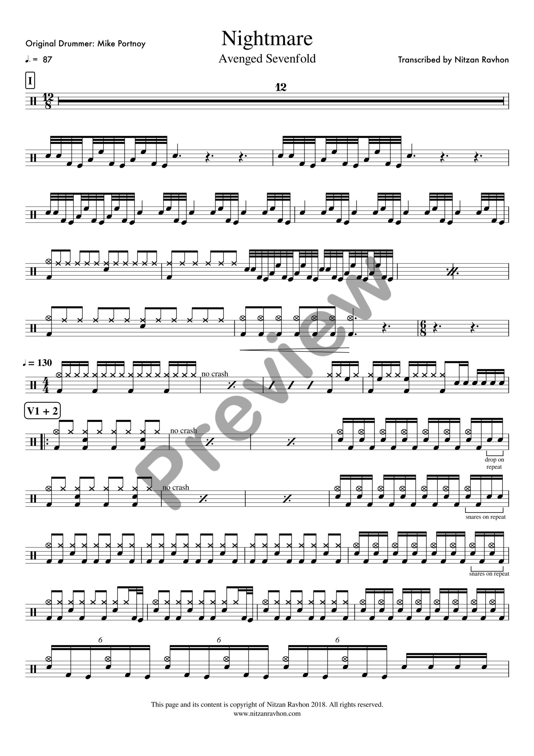 Nightmare drum sheet music – Avenged Sevenfold (preview)