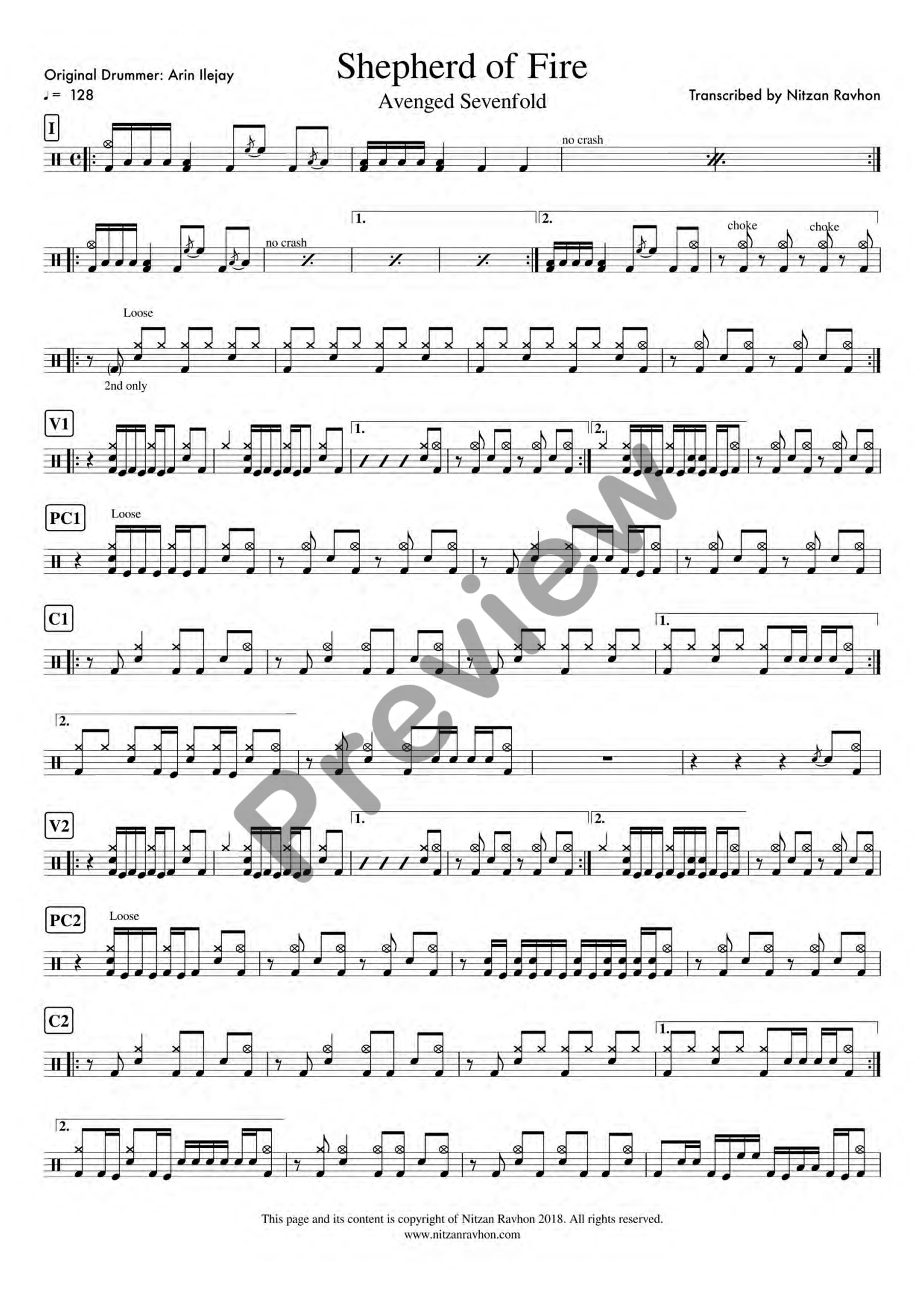 Shepherd Of Fire drum sheet music – Avenged Sevenfold (preview)