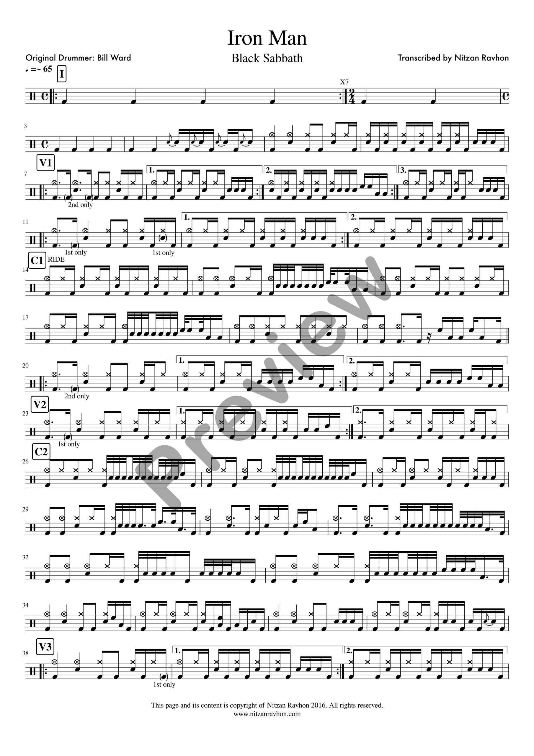 Iron Man drum sheet music – Black Sabbath (preview)