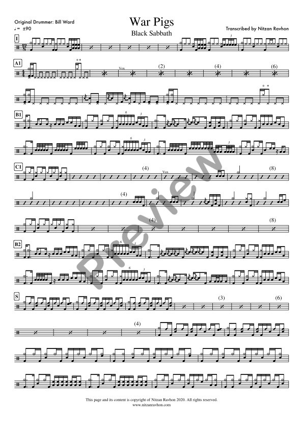 War Pigs drum sheet music – Black Sabbath (preview)