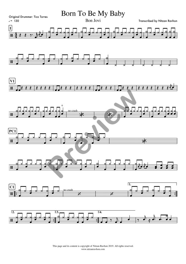 Born To Be My Baby drum sheet music – Bon Jovi (preview)