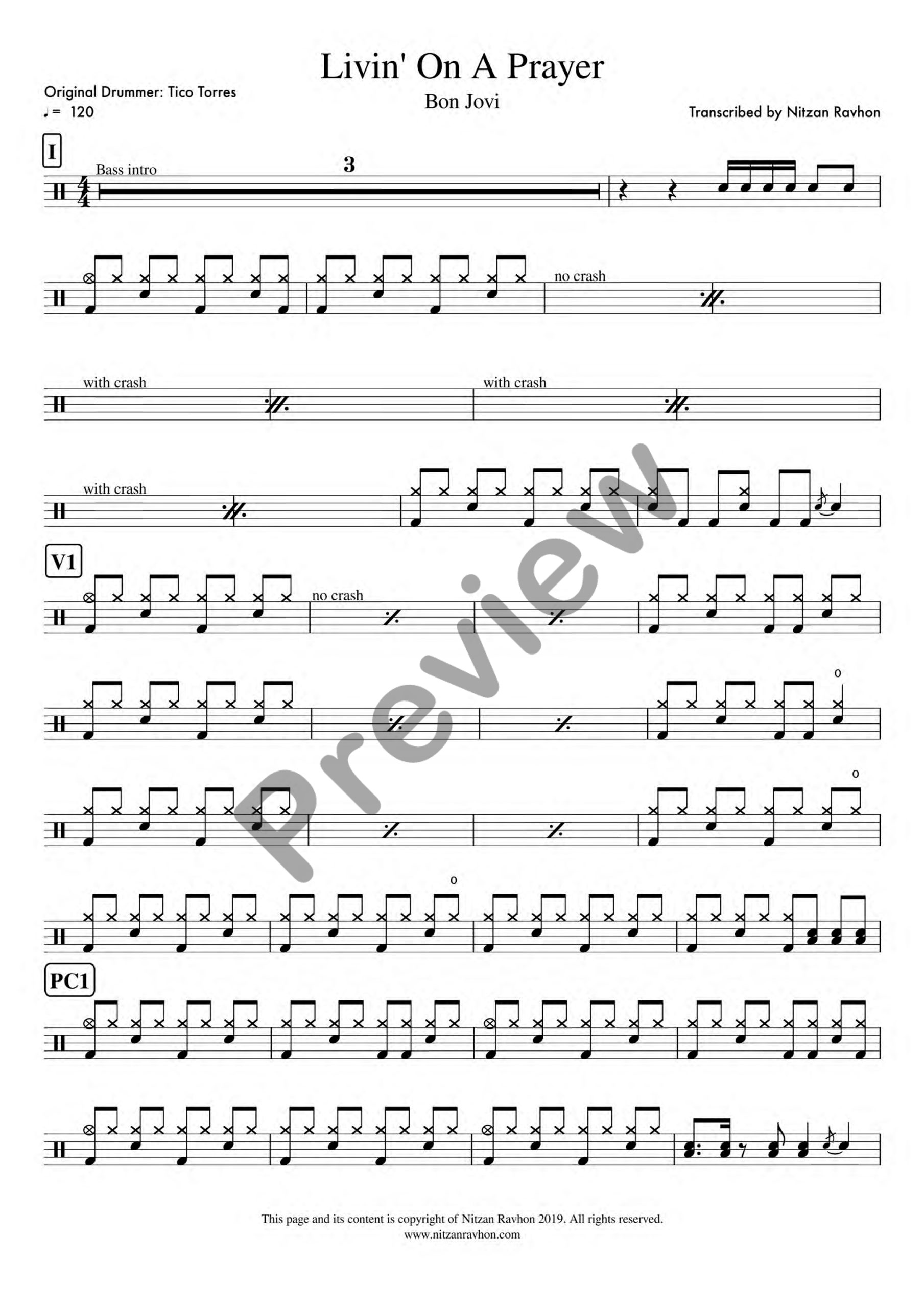 Living On A Prayer drum sheet music – Bon Jovi (preview)