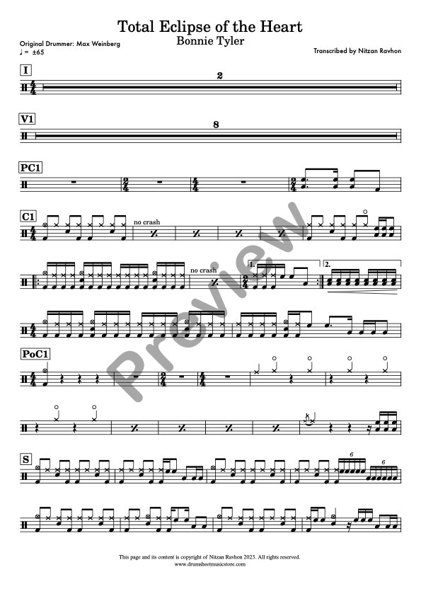 Total Eclipse of the Heart drum sheet music – Bonnie Tyler (preview)