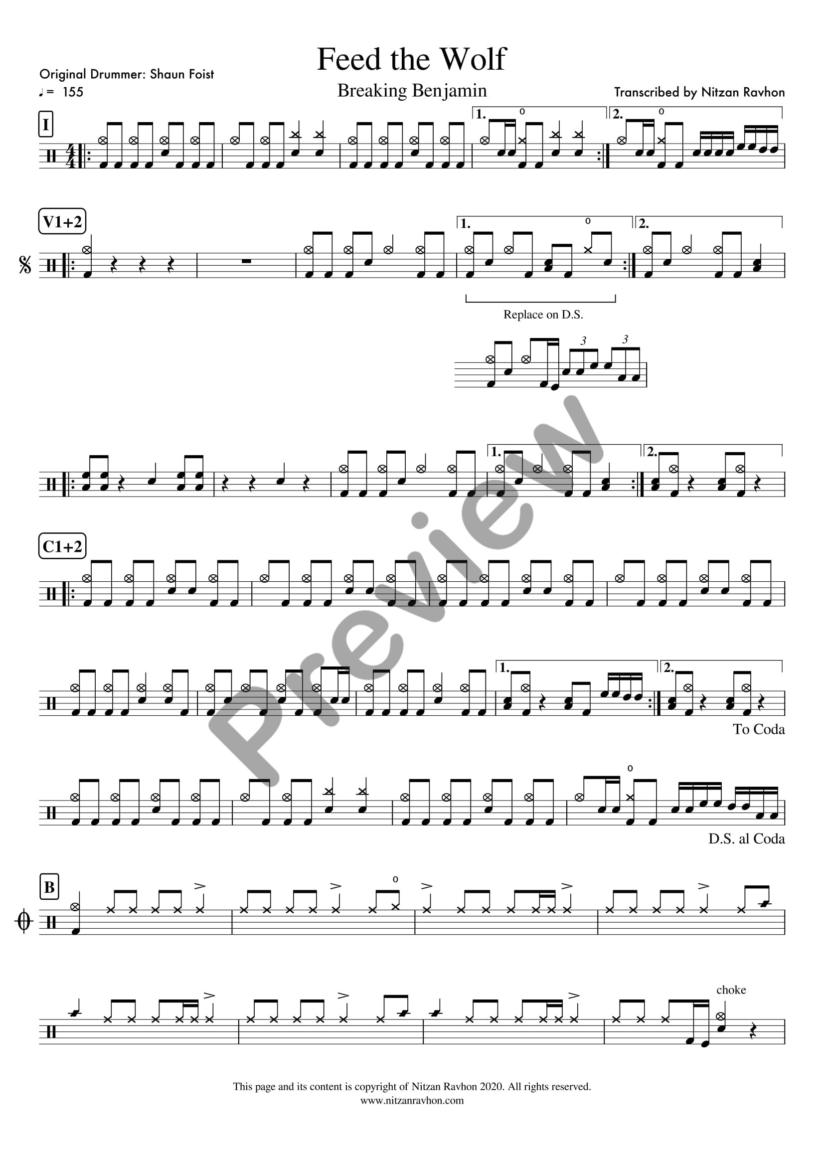 Feed The Wolf drum sheet music – Breaking Benjamin (preview)
