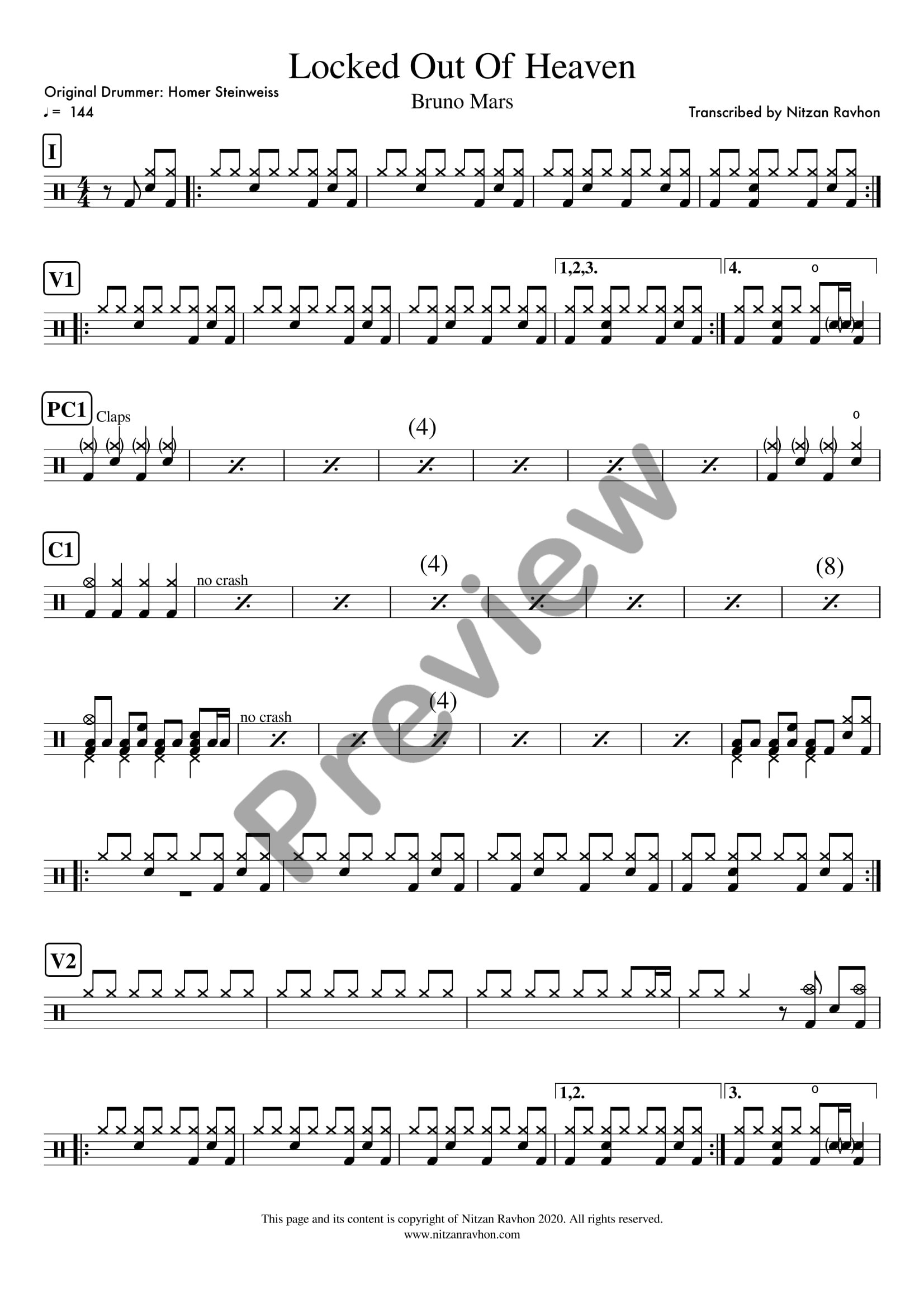 Locked Out Of Heaven drum sheet music – Bruno Mars (preview)