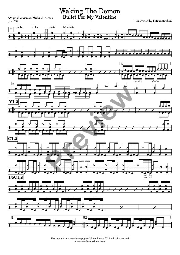 Waking The Demon drum sheet music – Bullet For My Valentine (preview)