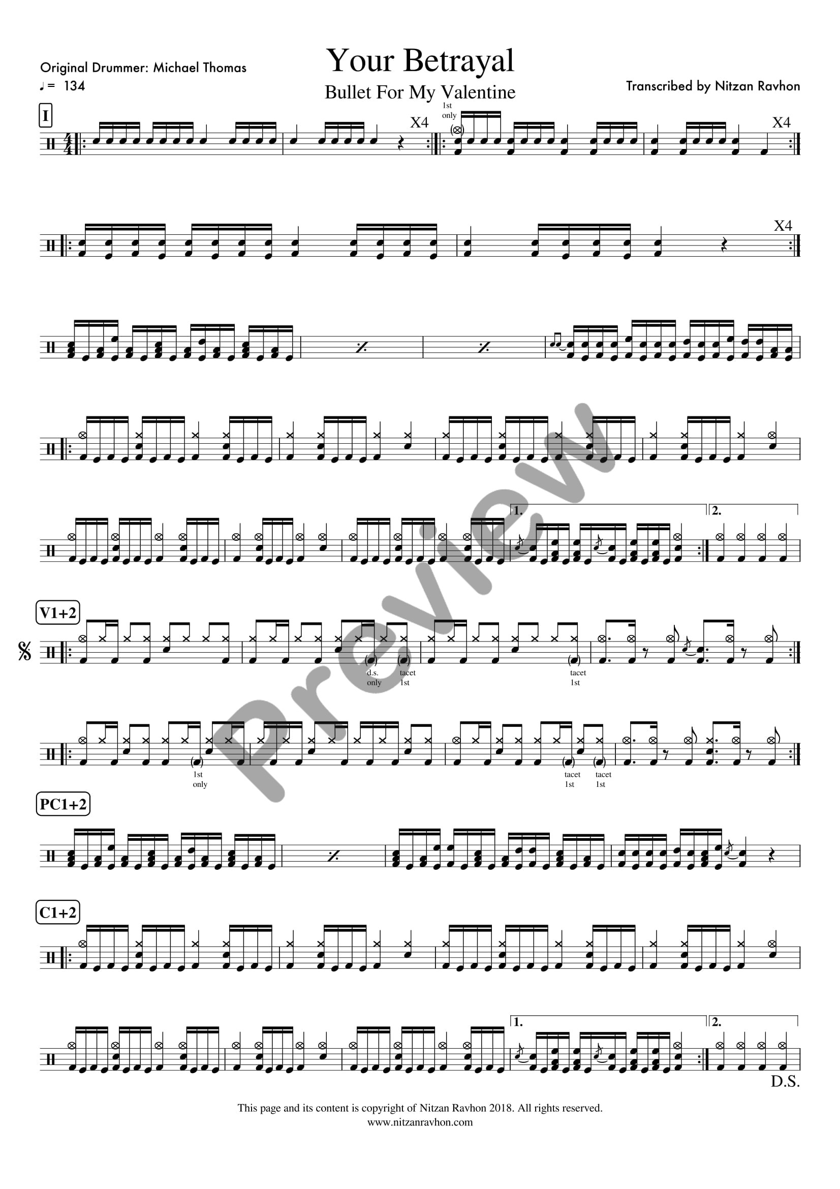 Your Betrayal drum sheet music – Bullet For My Valentine (preview)