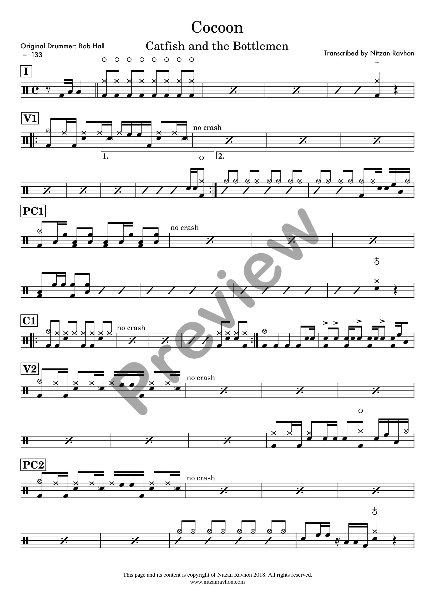 Cocoon drum sheet music – Catfish And The Bottlemen (preview)