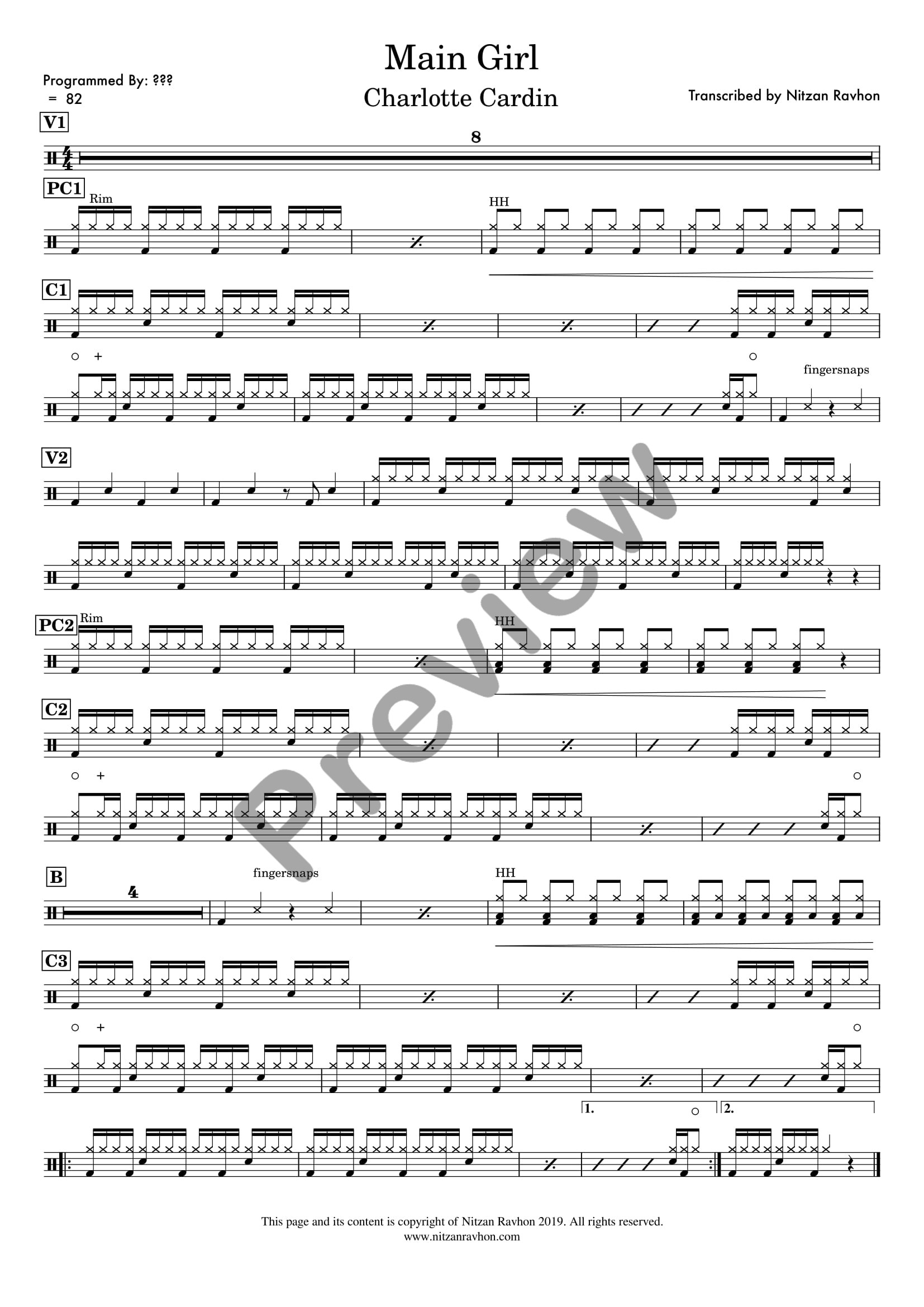 Main Girl drum sheet music – Charlotte Cardin (preview)