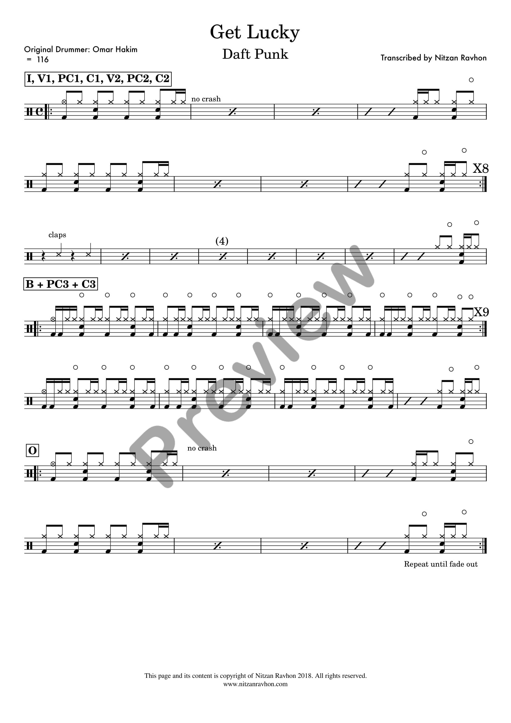 Get Lucky drum sheet music – Daft Punk (preview)
