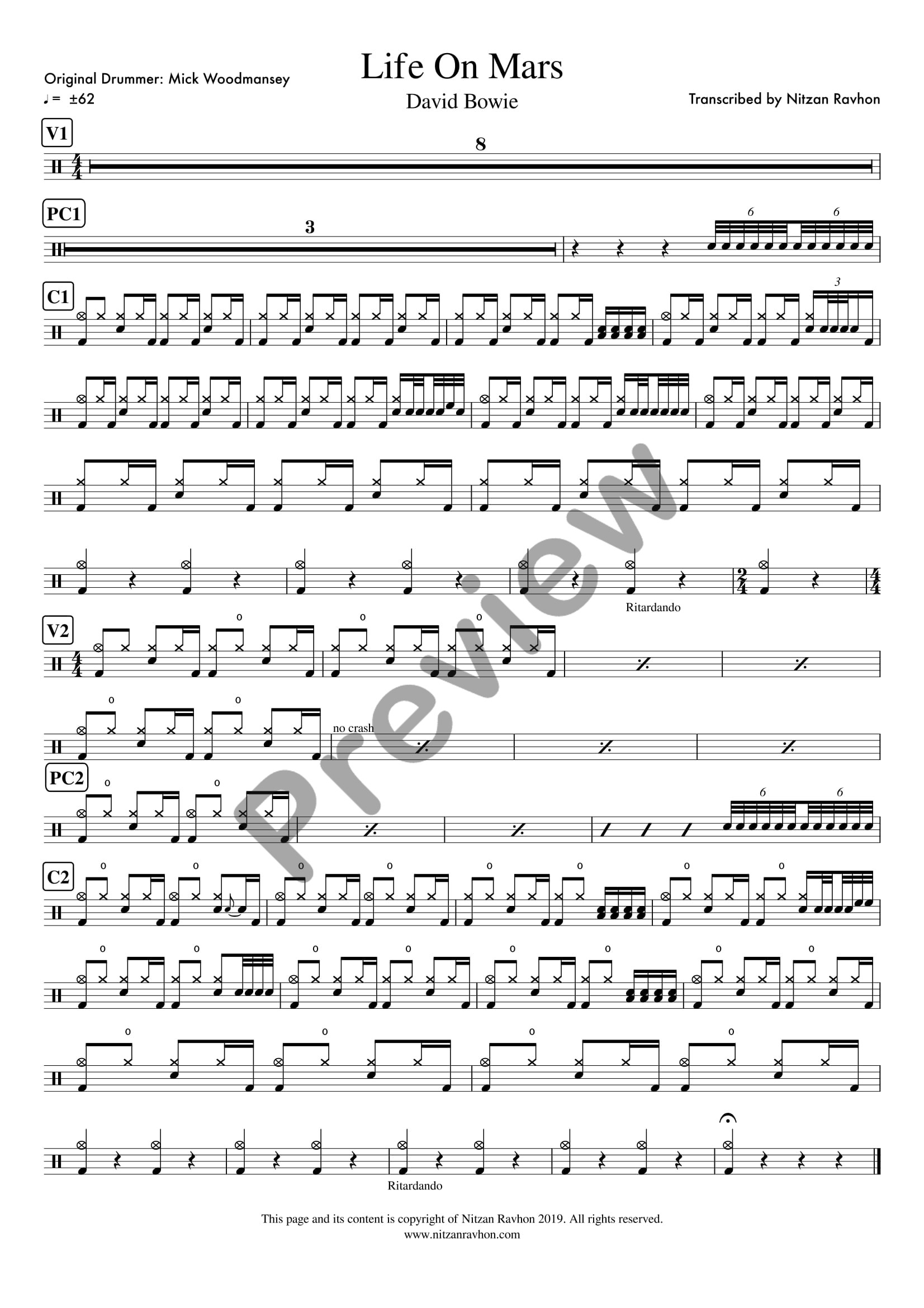 Life On Mars drum sheet music – David Bowie (preview)
