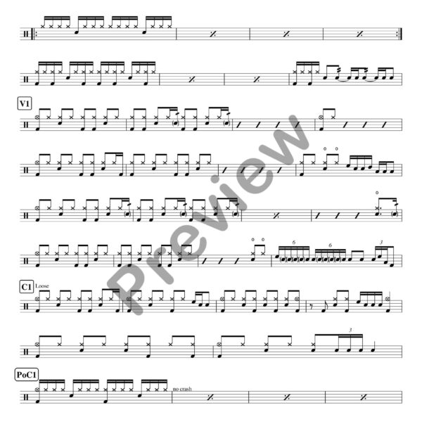 Smoke On The Water drum sheet music – Deep Purple (preview)