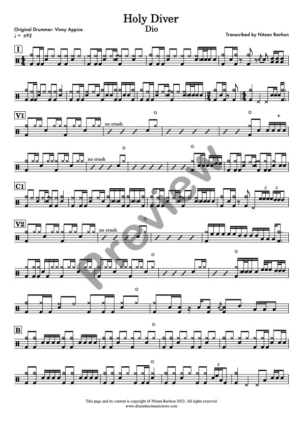 Holy Diver drum sheet music – Dio (preview)