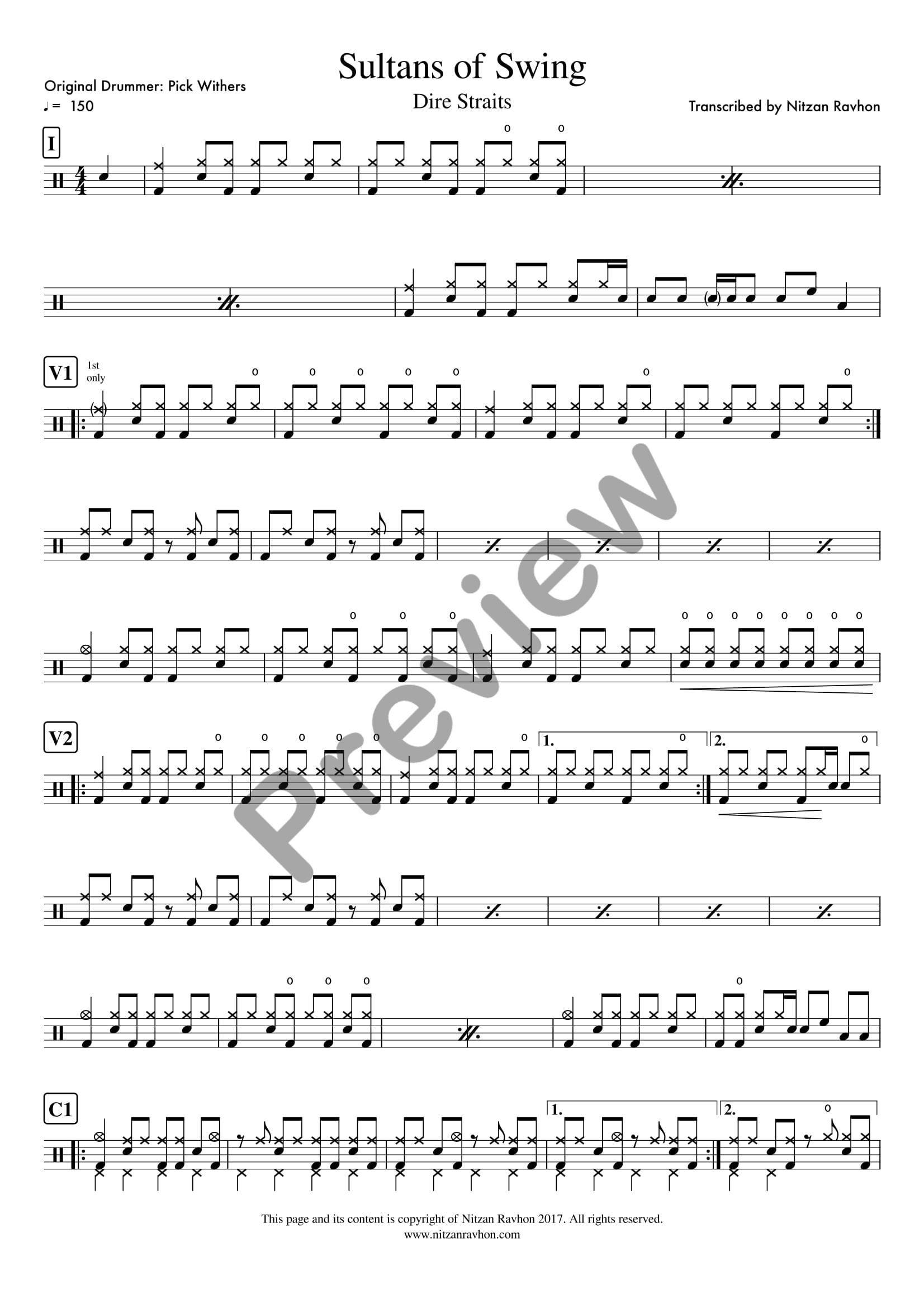 Sultans Of Swing drum sheet music – Dire Straits (preview)