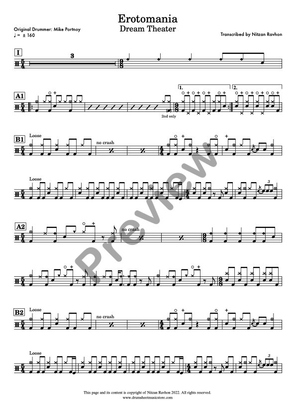 Erotomania drum sheet music – Dream Theater (preview)
