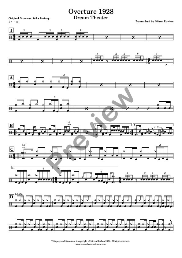 Overture 1928 drum sheet music – Dream Theater (preview)