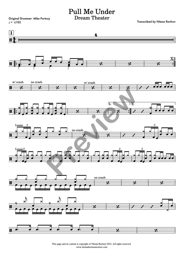 Pull Me Under drum sheet music – Dream Theater (preview)