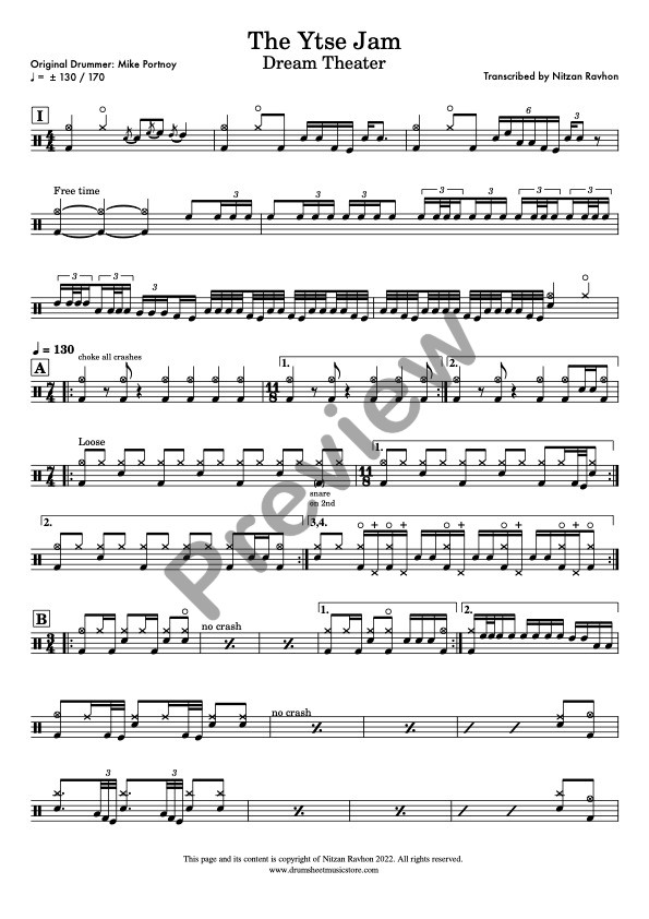 The Ytse Jam drum sheet music – Dream Theater (preview)