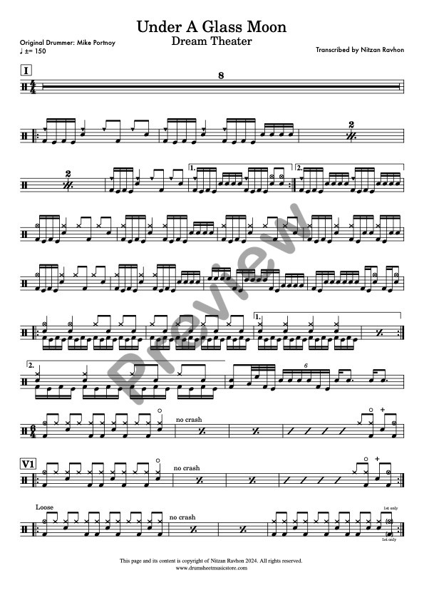 Under A Glass Moon drum sheet music – Dream Theater (preview)