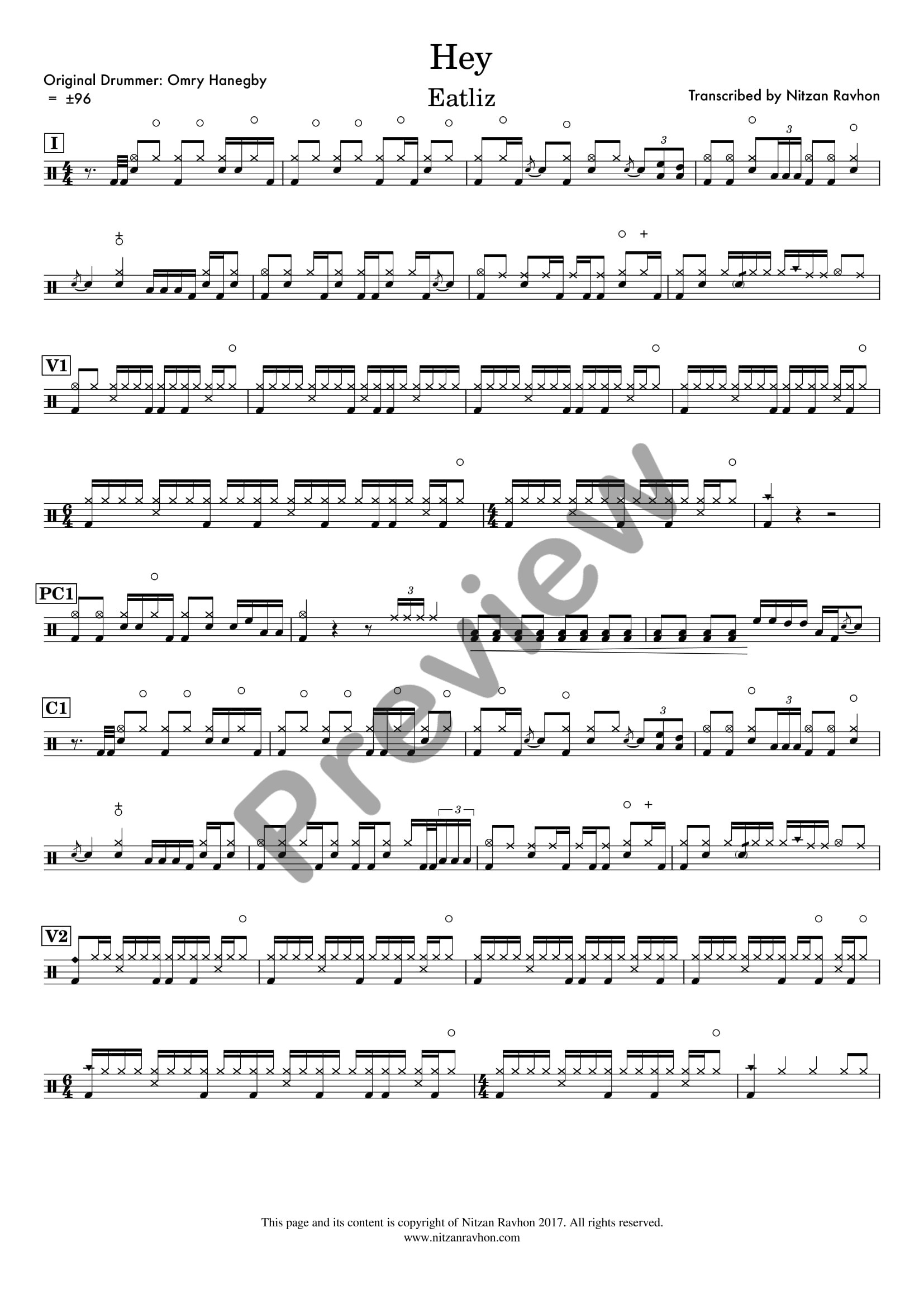Hey drum sheet music – Eatliz (preview)